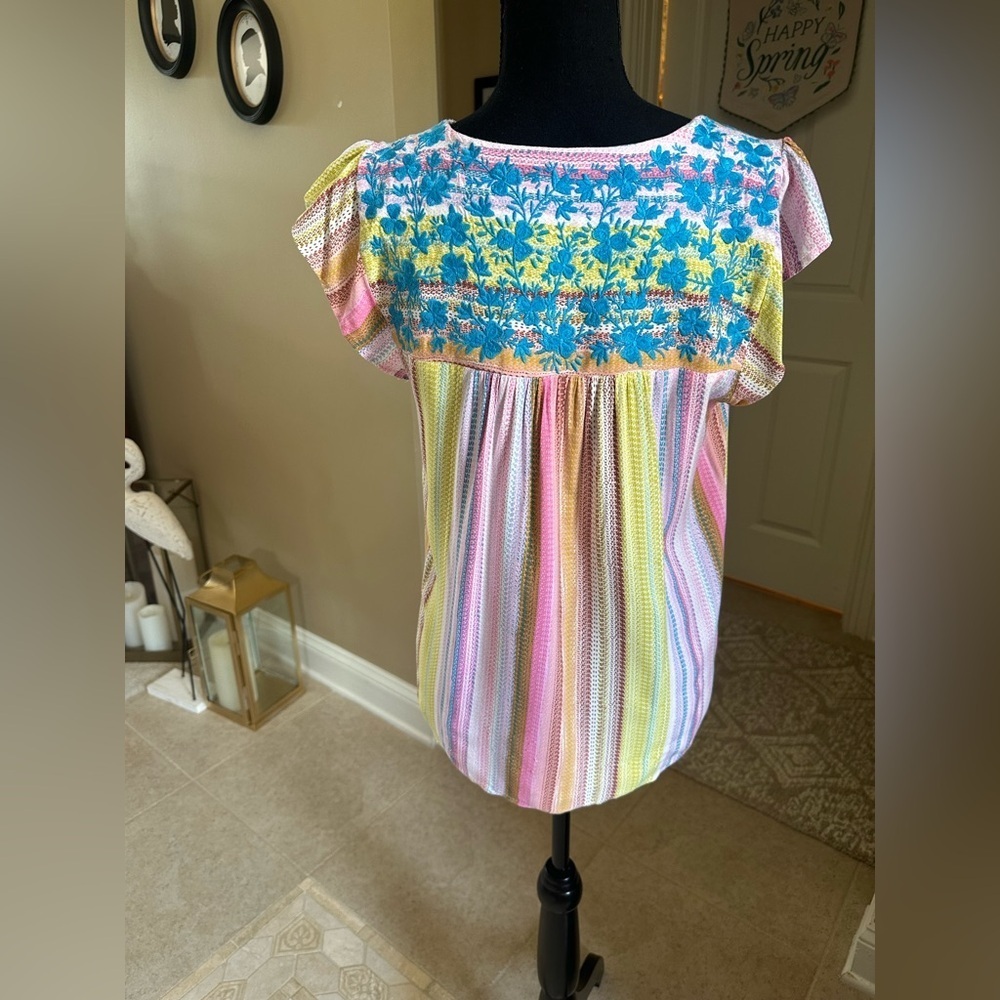Savanna Jane Embroidered Multicolor Striped Women's Top - Picture 3 of 6